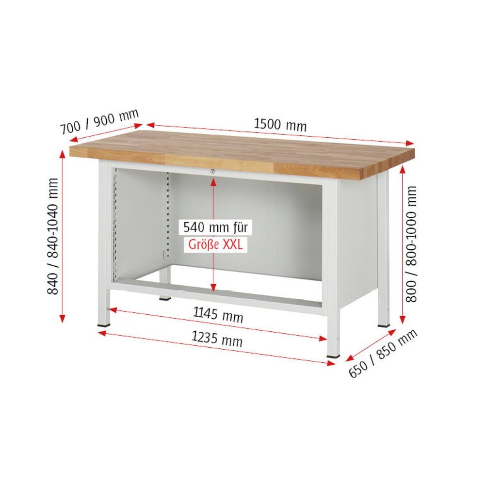 Productafbeelding nr. 5: Werkbank RAU serie 8000, hxbxd 840 x 1.500 x 700 mm, 4 x voor 90% uittrekbare lades, 2 x 120, 2 x 150 mm, draagvermogen lade 50 kg