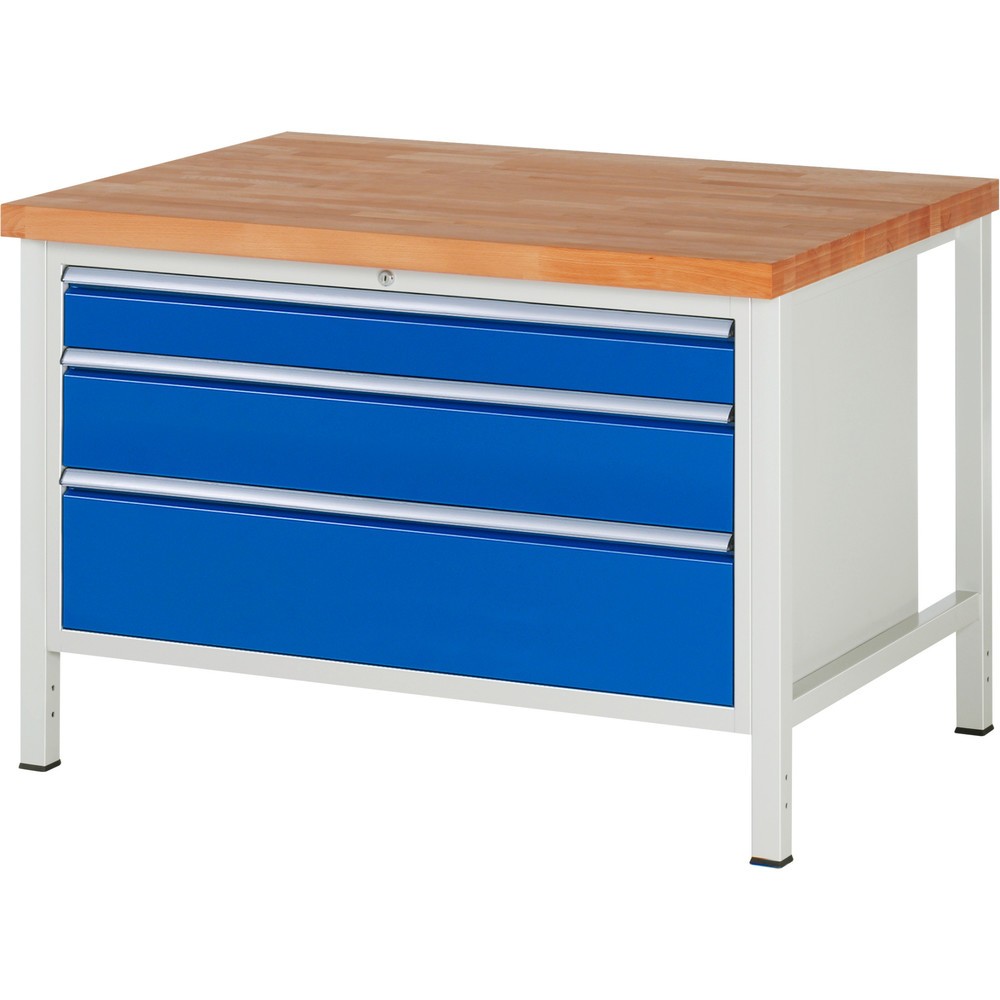 Productafbeelding nr. 1: Werkbank RAU serie 8000, hxbxd 840-1.040 x 1.250 x 900 mm, 3 x voor 100% uittrekbare lades, 1 x 120, 1 x 180, 1 x 240 mm, draagvermogen lade 50 kg