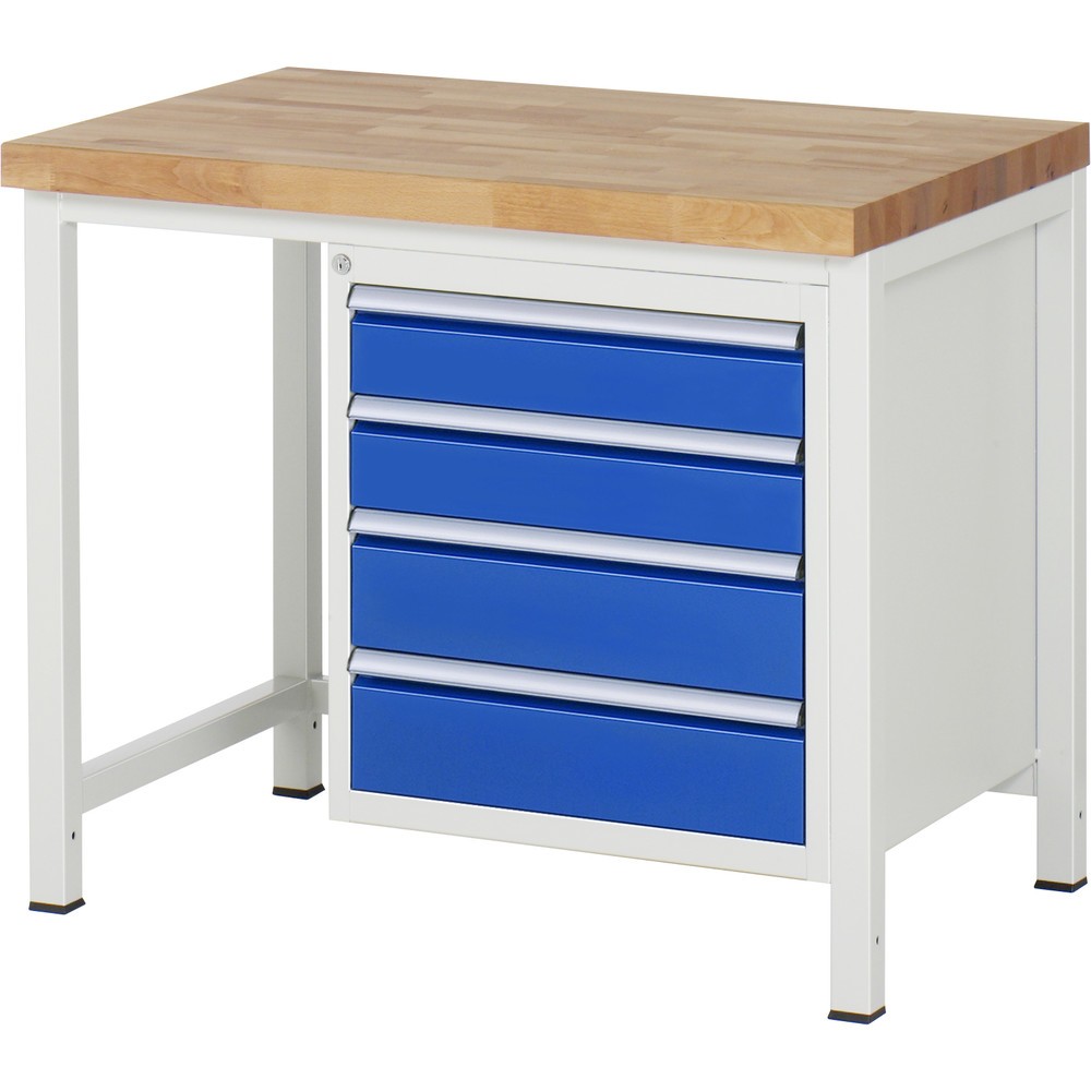 Productafbeelding nr. 1: RAU werkbank serie 8000, h x b x d 840-1.040 x 1.000 x 700 mm, 1 onderbouwkast rechts, met 4 lades
