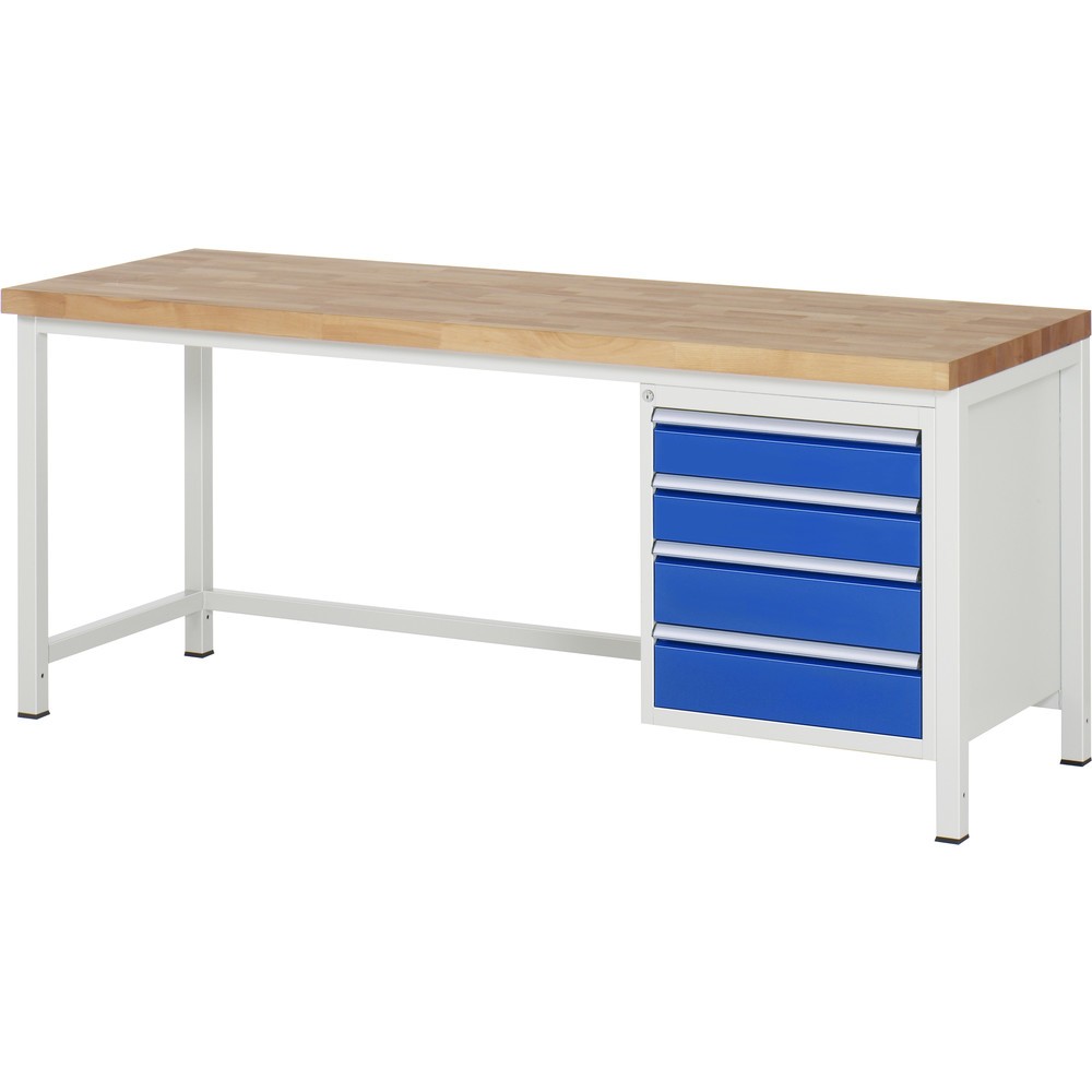 Product afbeelding: RAU werkbank serie 8000, h x b x d 840-1.040 x 2.000 x 700 mm, 1 onderbouwkast rechts, met 4 lades