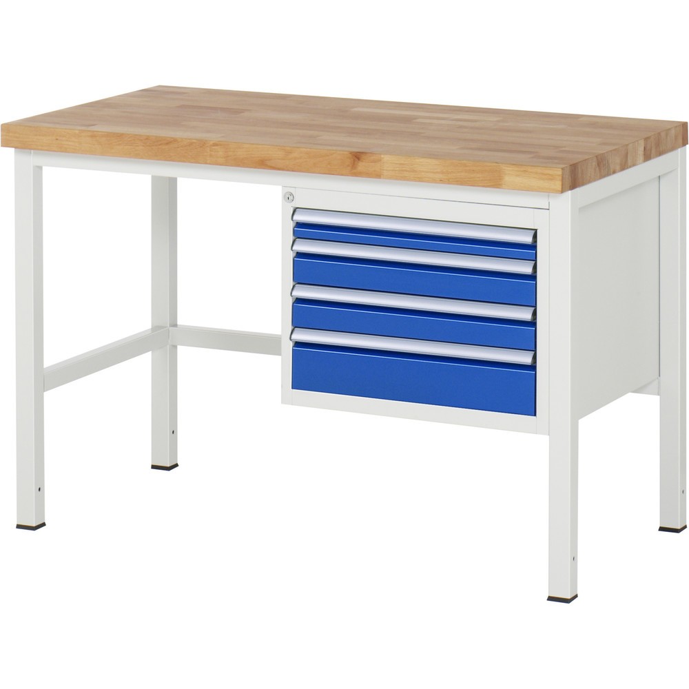 Product afbeelding: Werkbank RAU serie 8000, hxbxd 840 x 1.250 x 700 mm, 4 x voor 90% uittrekbare lades, 1 x 60, 2 x 90, 1 x 120 mm, draagvermogen lade 100 kg
