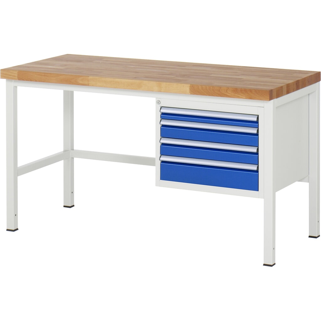 Product afbeelding: Werkbank RAU serie 8000, hxbxd 840-1.040 x 1.500 x 700 mm, 4 x voor 100% uittrekbare lades, 1 x 60, 2 x 90, 1 x 120 mm, draagvermogen lade 100 kg