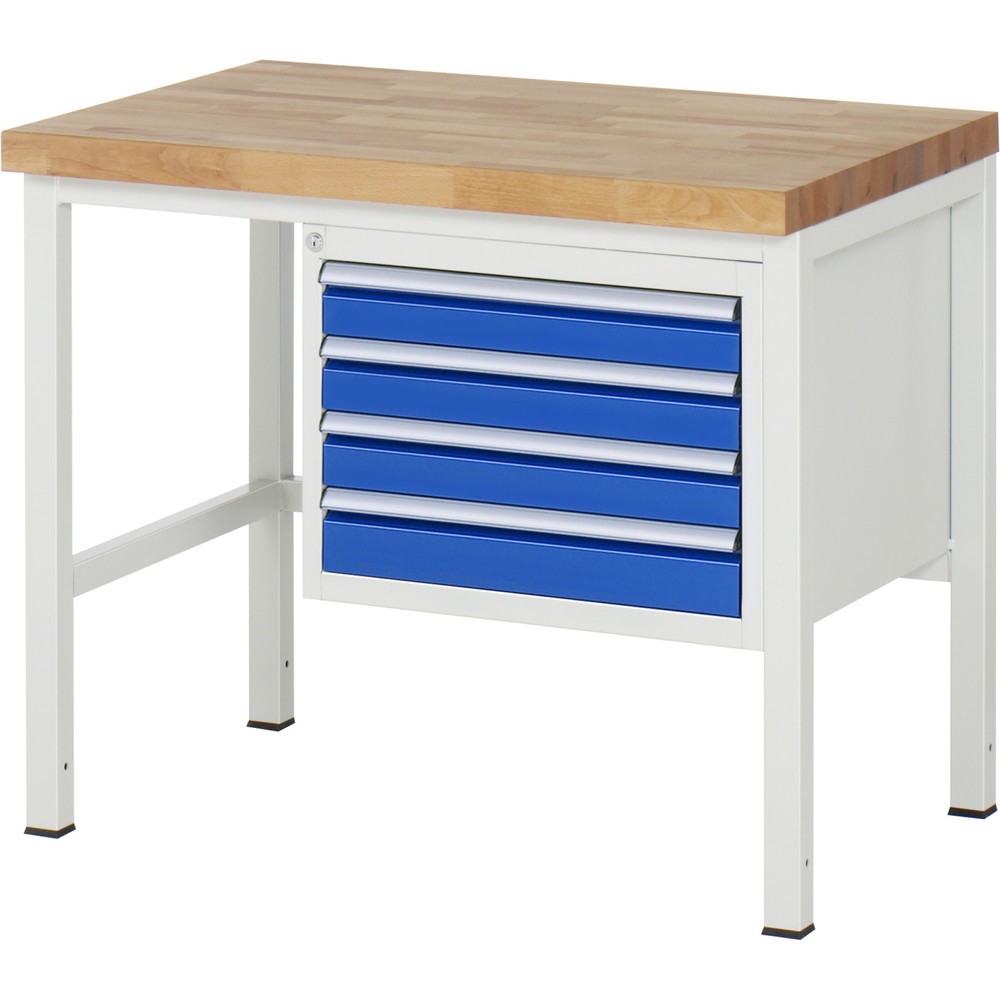 Productafbeelding nr. 1: Werkbank RAU serie 8000, hxbxd 840-1.040 x 1.000 x 700 mm, 4 x voor 100% uittrekbare lades, 4 x 90 mm, draagvermogen lade 100 kg
