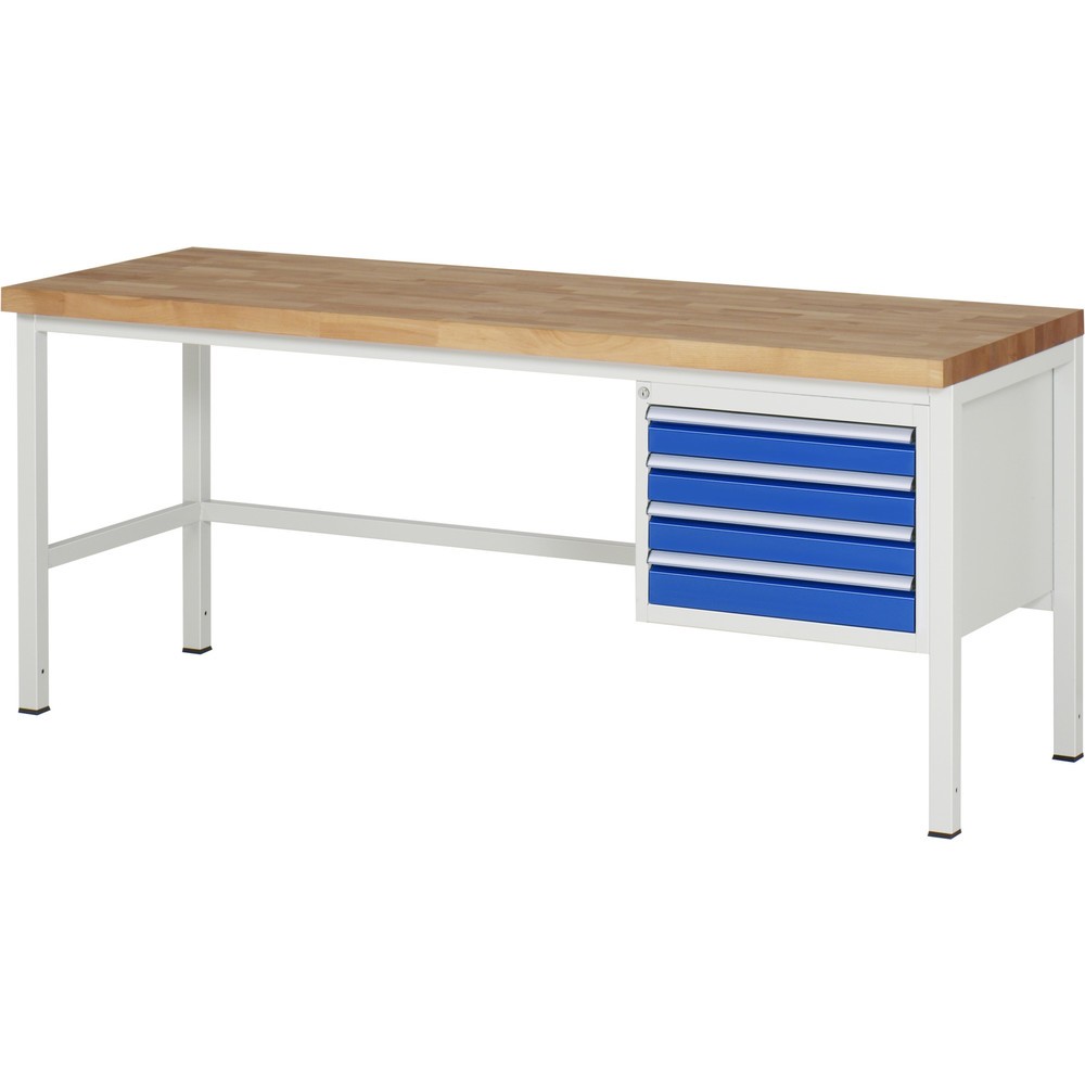 Product afbeelding: Werkbank RAU serie 8000, hxbxd 840 x 2.000 x 700 mm, 4 x voor 90% uittrekbare lades, 4 x 90 mm, draagvermogen lade 100 kg