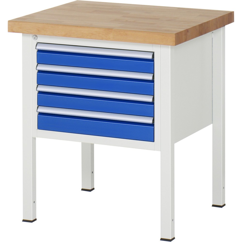 Product afbeelding: Werkbank RAU serie 8000, hxbxd 840-1.040 x 750 x 700 mm, 4 x voor 90% uittrekbare lades, 4 x 90 mm, draagvermogen lade 100 kg