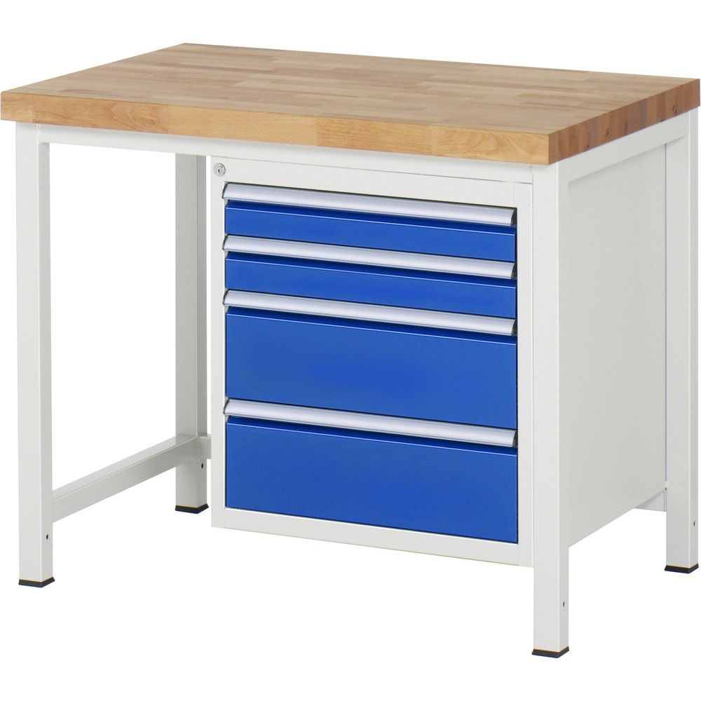 Productafbeelding nr. 1: Werkbank RAU serie 8000, hxbxd 840-1.040 x 1.000 x 700 mm, 4 x voor 100% uittrekbare lades, 2 x 90, 2 x 180 mm, draagvermogen lade 100 kg