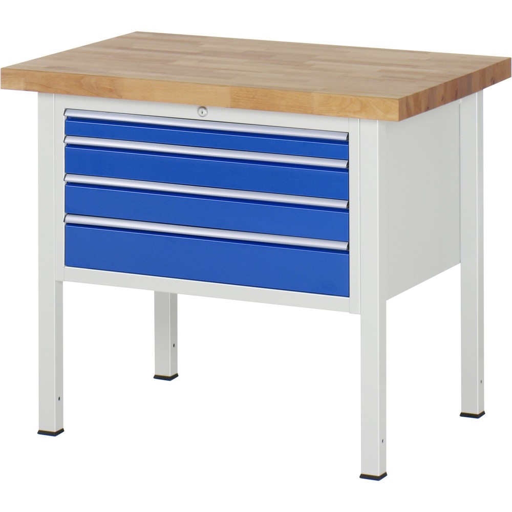 Productafbeelding nr. 1: Werkbank RAU serie 8000, hxbxd 840-1.040 x 1.000 x 700 mm, 4 x voor 90% uittrekbare lades, 1 x 60, 2 x 90, 1 x 120 mm, draagvermogen lade 75 kg