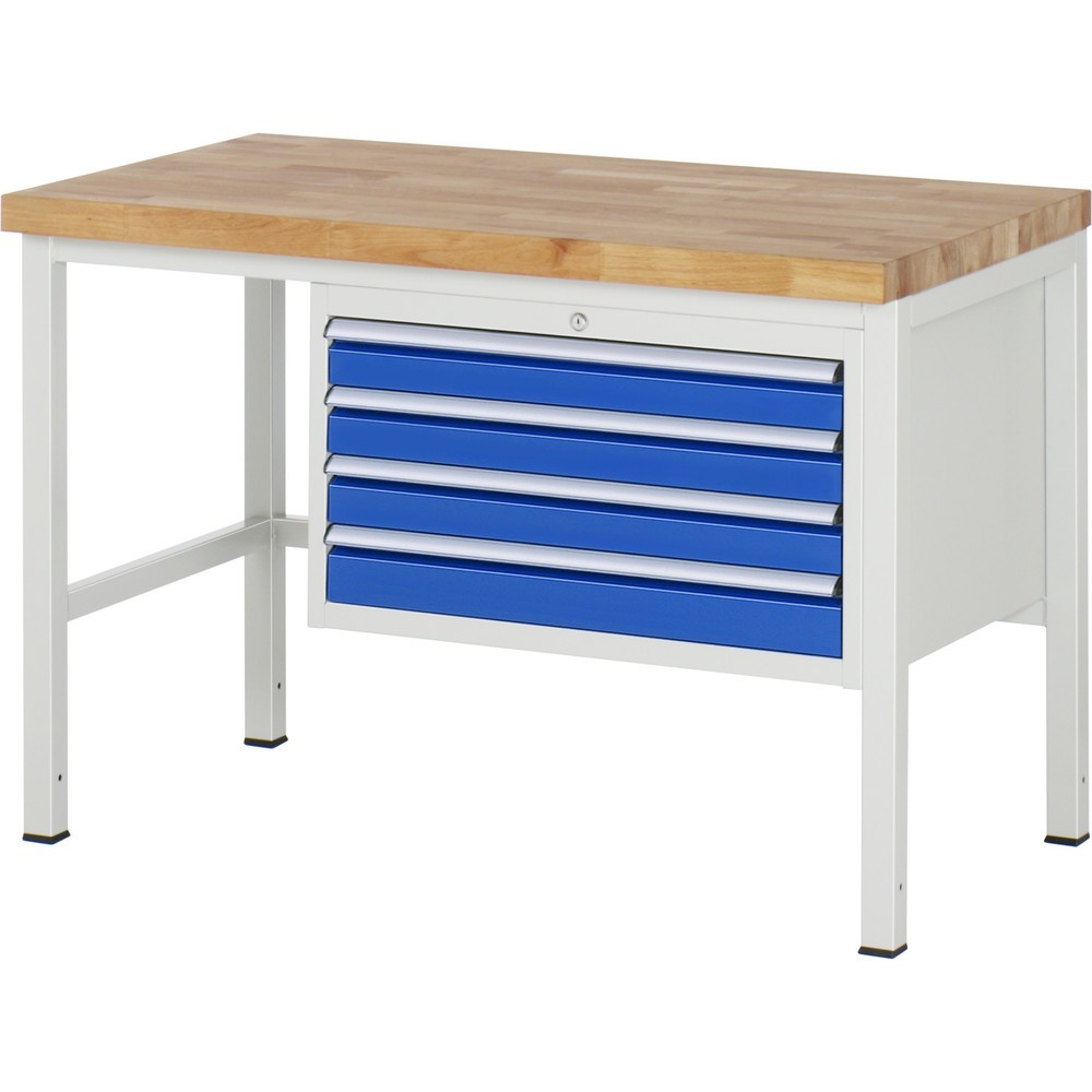 Productafbeelding nr. 1: Werkbank RAU serie 8000, hxbxd 840-1.040 x 1.250 x 700 mm, 4 x voor 90% uittrekbare lades, 4 x 90 mm, draagvermogen lade 75 kg