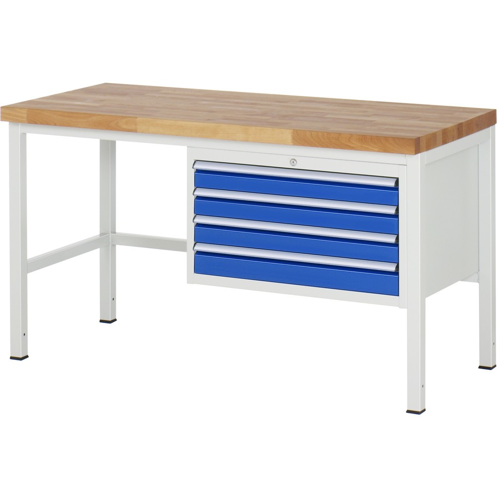 Productafbeelding nr. 1: Werkbank RAU serie 8000, hxbxd 840-1.040 x 1.500 x 700 mm, 4 x voor 100% uittrekbare lades, 4 x 90 mm, draagvermogen lade 75 kg