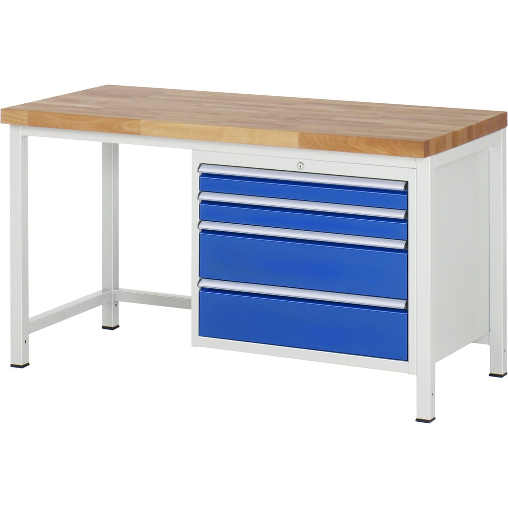 Productafbeelding nr. 1: Werkbank RAU serie 8000, hxbxd 840 x 1.500 x 700 mm, 4 x voor 100% uittrekbare lades, 2 x 90, 2 x 180 mm, draagvermogen lade 75 kg