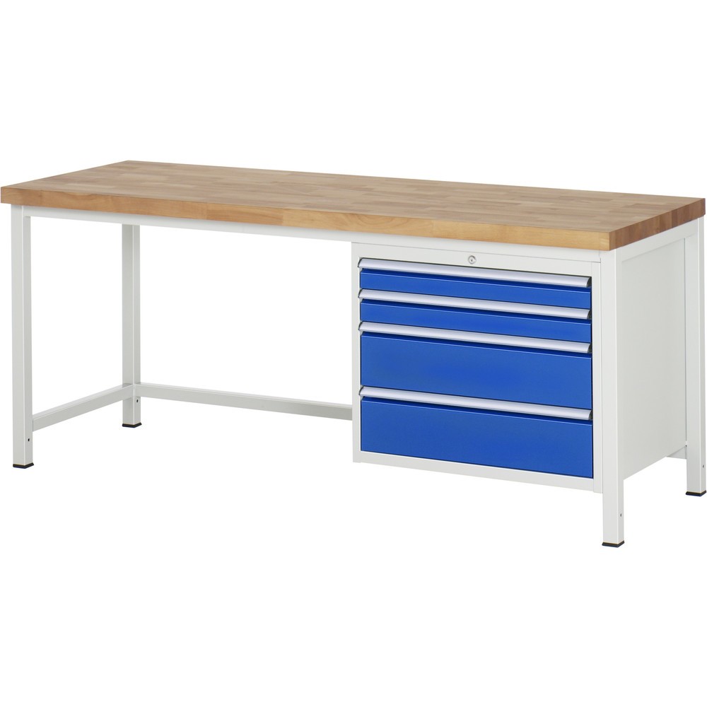 Productafbeelding nr. 1: Werkbank RAU serie 8000, hxbxd 840-1.040 x 2.000 x 700 mm, 4 x voor 90% uittrekbare lades, 2 x 90, 2 x 180 mm, draagvermogen lade 75 kg