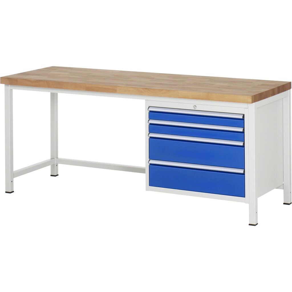 Werkbank RAU serie 8000, hxbxd 840 x 2.000 x 700 mm, 4 x voor 100% uittrekbare lades, 2 x 90, 2 x 180 mm, draagvermogen lade 75 kg Productafbeelding nr. 1: Werkbank RAU serie 8000, hxbxd 840 x 2.000 x 700 mm, 4 x voor 100% uittrekbare lades, 2 x 90, 2 x 180 mm, draagvermogen lade 75 kg