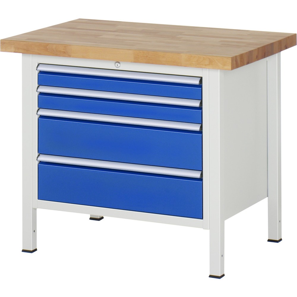 Productafbeelding nr. 1: Werkbank RAU serie 8000, hxbxd 840-1.040 x 1.000 x 700 mm, 4 x voor 90% uittrekbare lades, 2 x 90, 2 x 180 mm, draagvermogen lade 75 kg