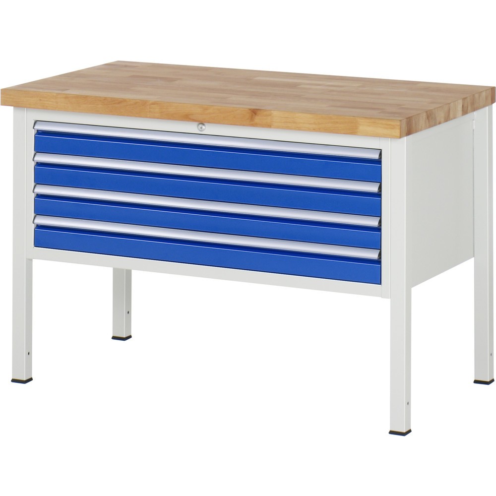 Productafbeelding nr. 1: Werkbank RAU serie 8000, hxbxd 840 x 1.250 x 700 mm, 4 x voor 100% uittrekbare lades, 4 x 90 mm, draagvermogen lade 50 kg