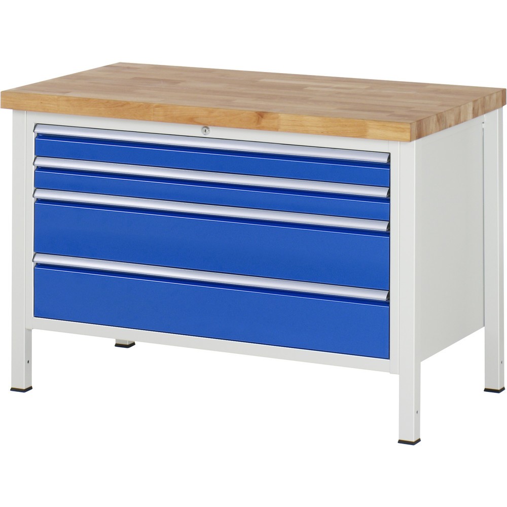 Productafbeelding nr. 1: Werkbank RAU serie 8000, hxbxd 840 x 1.250 x 700 mm, 4 x voor 90% uittrekbare lades, 2 x 90, 2 x 180 mm, draagvermogen lade 50 kg