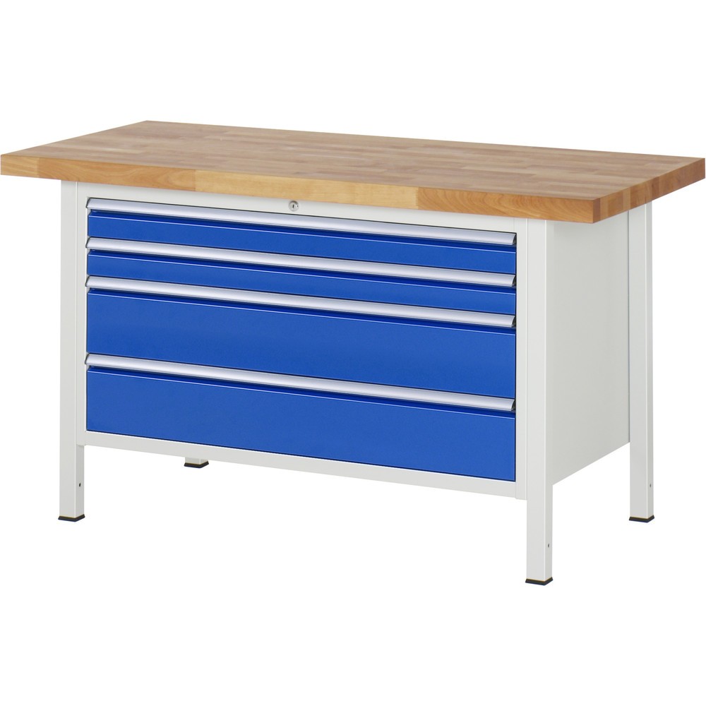 Productafbeelding nr. 1: Werkbank RAU serie 8000, hxbxd 840-1.040 x 1.500 x 700 mm, 4 x voor 90% uittrekbare lades, 2 x 90, 2 x 180 mm, draagvermogen lade 50 kg