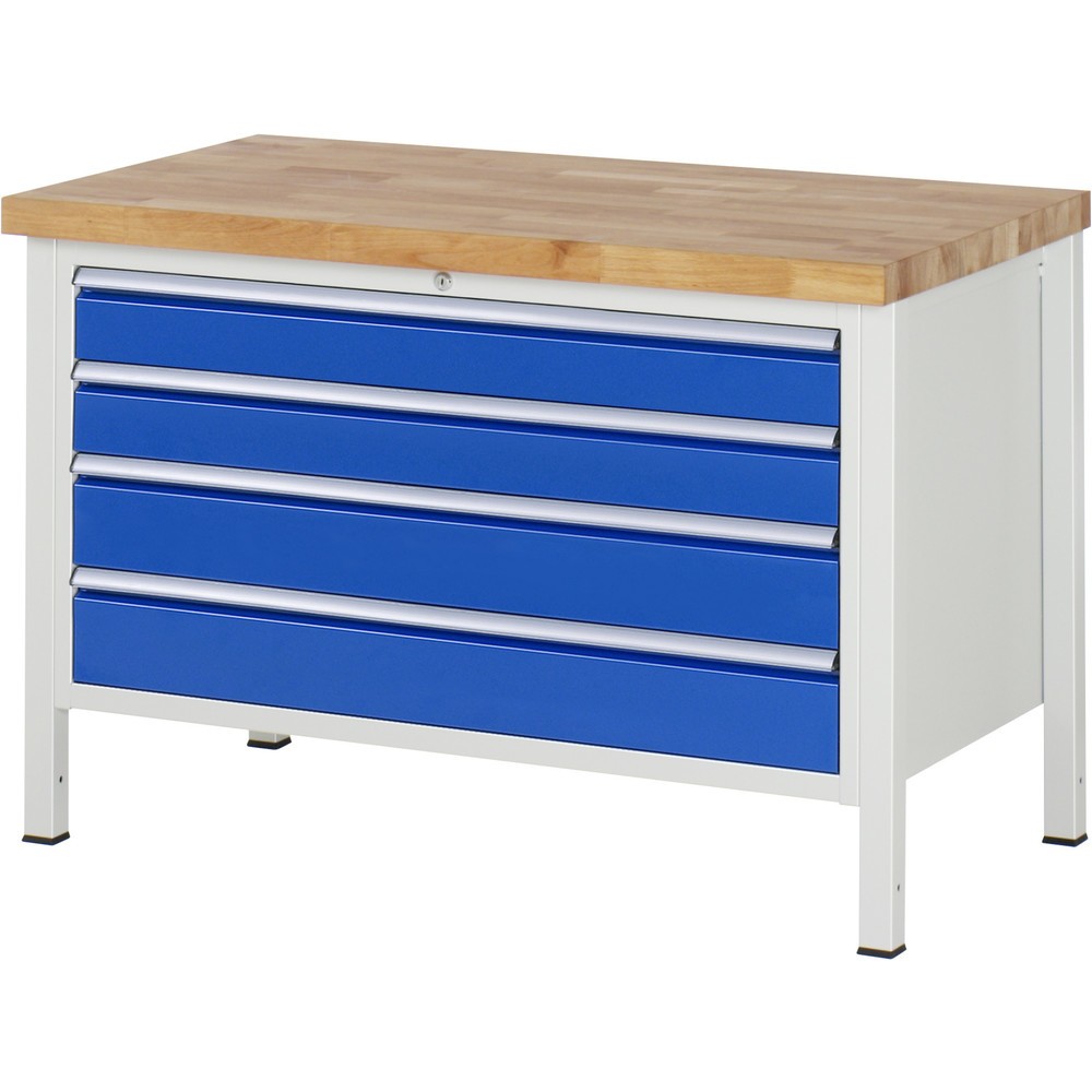 Productafbeelding nr. 1: Werkbank RAU serie 8000, hxbxd 840 x 1.250 x 700 mm, 4 x voor 100% uittrekbare lades, 2 x 120, 2 x 150 mm, draagvermogen lade 50 kg