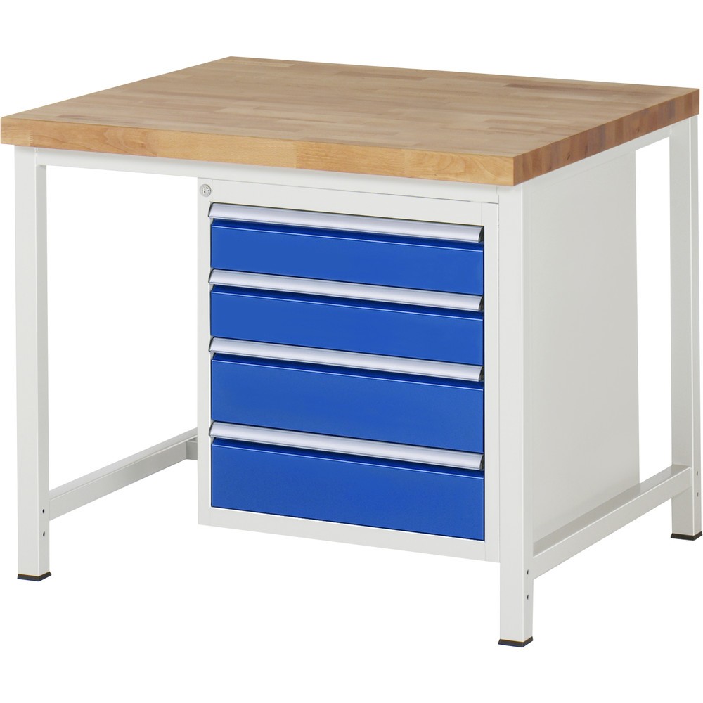 Product afbeelding: RAU werkbank serie 8000, h x b x d 840-1.040 x 1.000 x 900 mm, 1 onderbouwkast rechts, met 4 lades