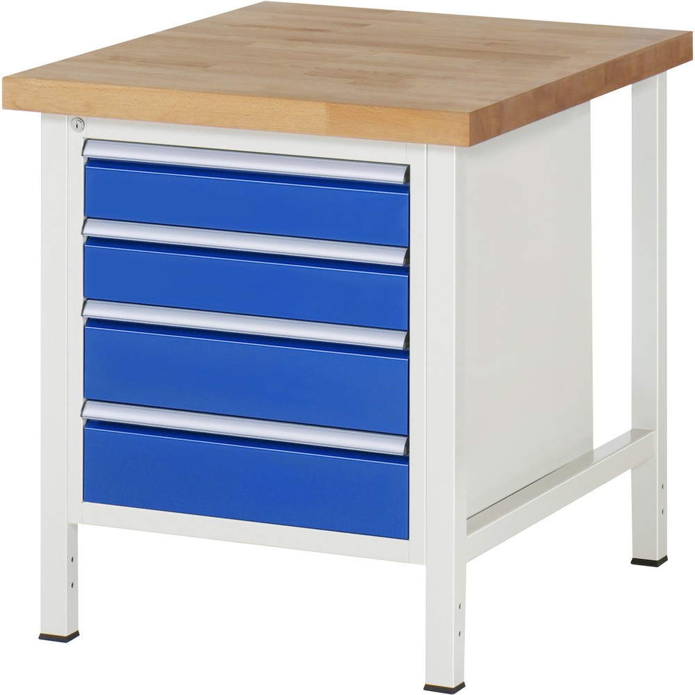 Product afbeelding: RAU werkbank serie 8000, h x b x d 840-1.040 x 750 x 900 mm, 1 onderbouwkast rechts, met 4 lades