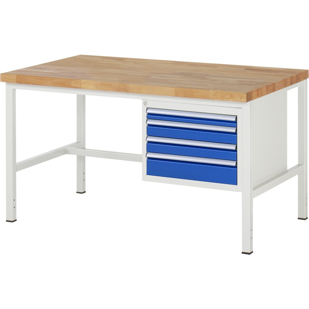 Product afbeelding: Werkbank RAU serie 8000, hxbxd 840-1.040 x 1.500 x 900 mm, 4 x voor 100% uittrekbare lades, 1 x 60, 2 x 90, 1 x 120 mm, draagvermogen lade 100 kg