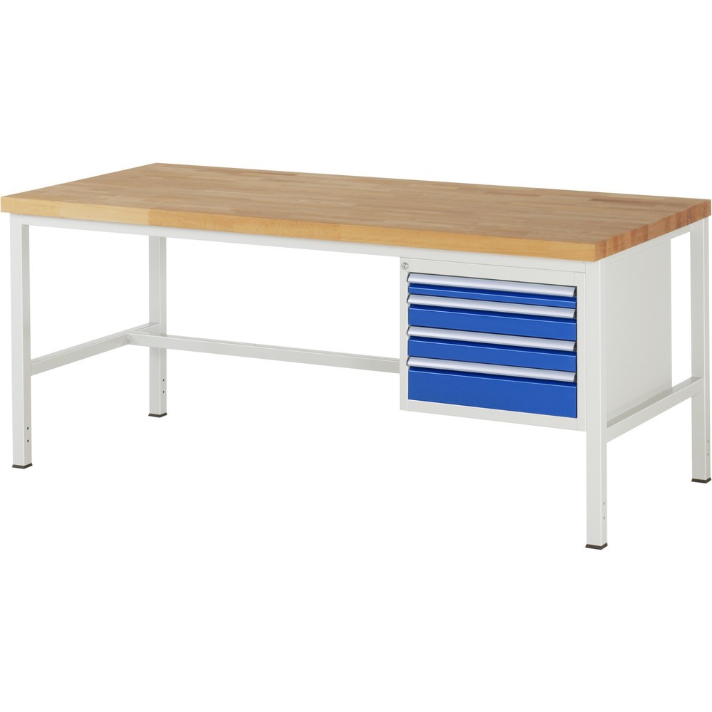Productafbeelding nr. 1: Werkbank RAU serie 8000, hxbxd 840-1.040 x 2.000 x 900 mm, 4 x voor 90% uittrekbare lades, 1 x 60, 2 x 90, 1 x 120 mm, draagvermogen lade 100 kg