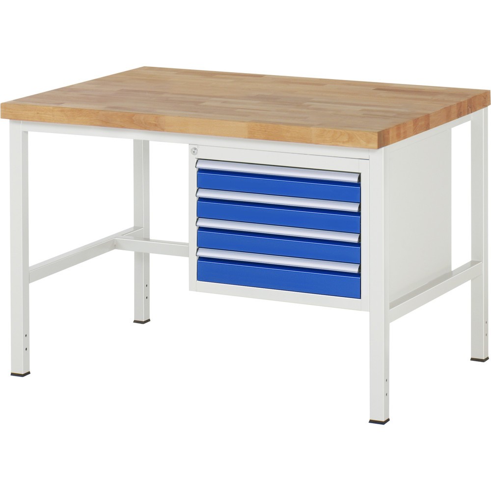 Product afbeelding: Werkbank RAU serie 8000, hxbxd 840 x 1.250 x 900 mm, 4 x voor 90% uittrekbare lades, 4 x 90 mm, draagvermogen lade 100 kg
