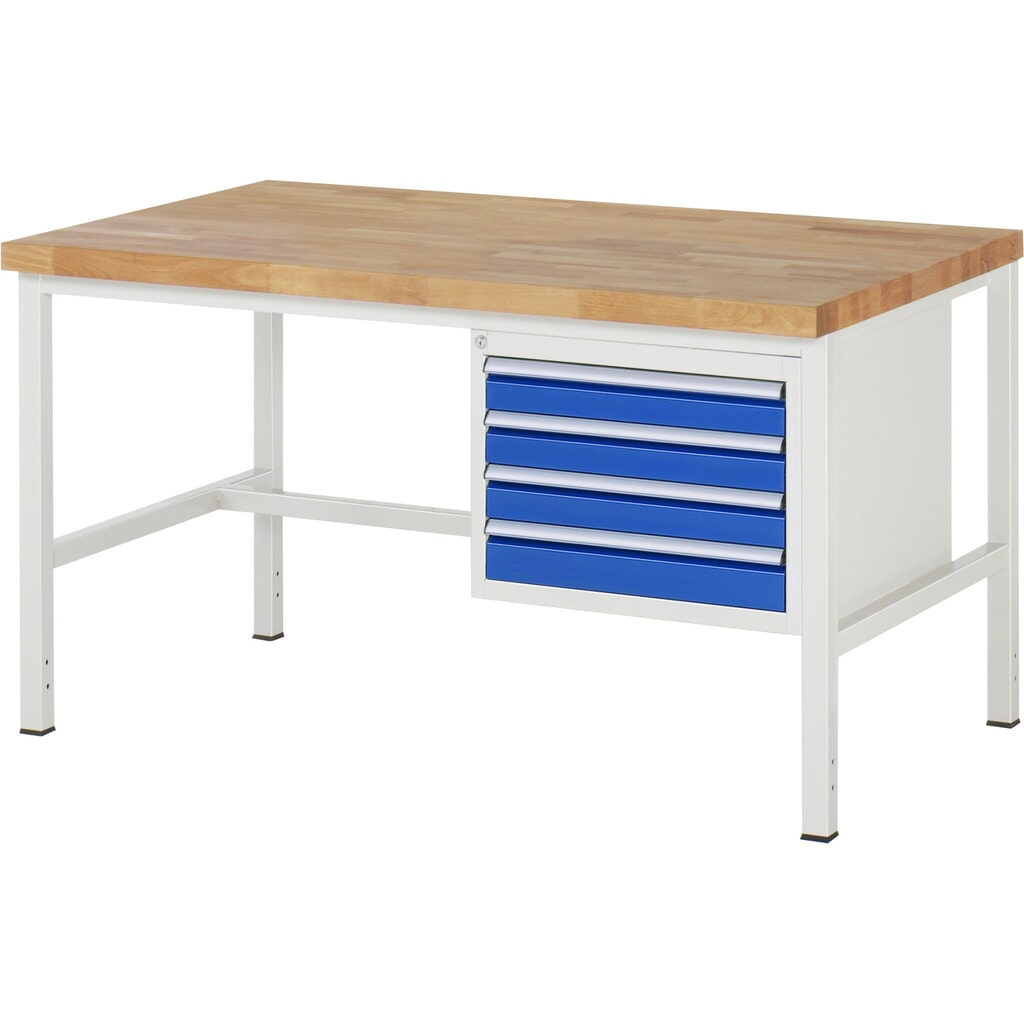 Product afbeelding: Werkbank RAU serie 8000, hxbxd 840-1.040 x 1.500 x 900 mm, 4 x voor 90% uittrekbare lades, 4 x 90 mm, draagvermogen lade 100 kg