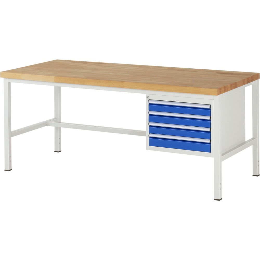 Product afbeelding: Werkbank RAU serie 8000, hxbxd 840-1.040 x 2.000 x 900 mm, 4 x voor 100% uittrekbare lades, 4 x 90 mm, draagvermogen lade 100 kg