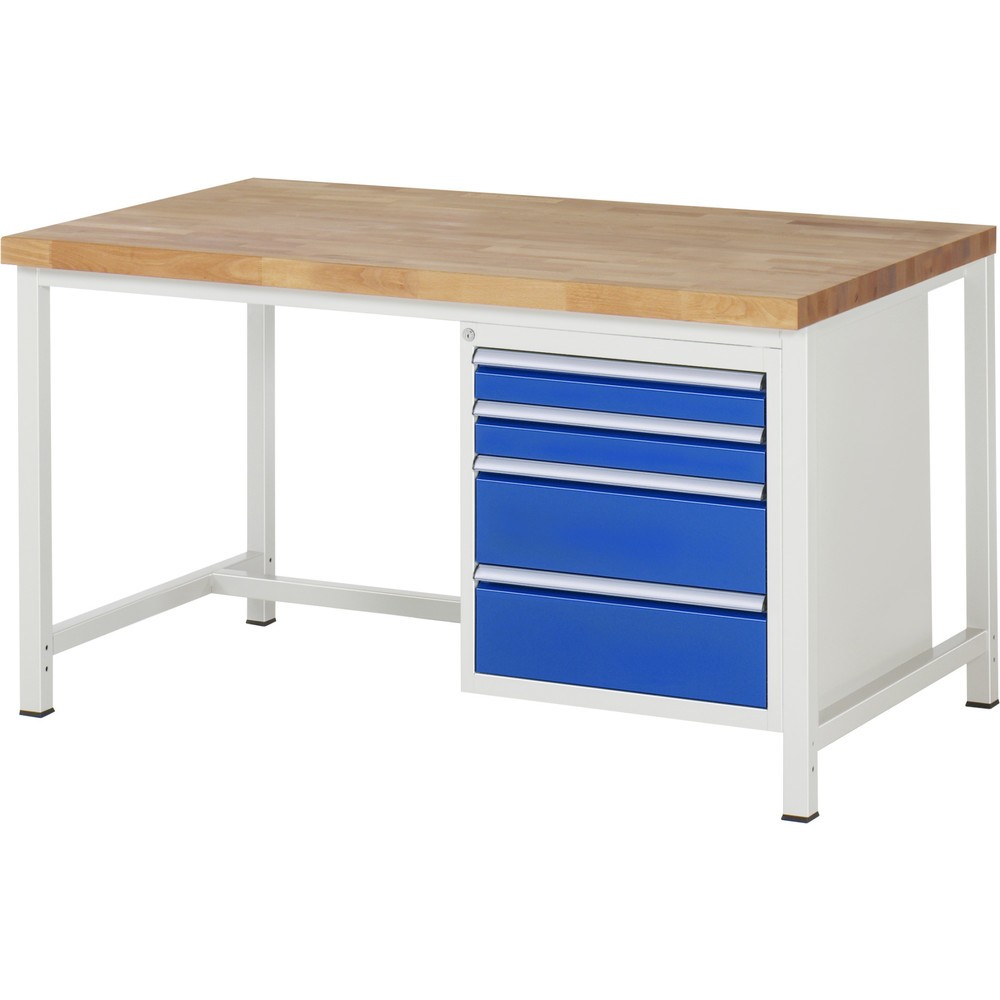 Productafbeelding nr. 1: Werkbank RAU serie 8000, hxbxd 840-1.040 x 1.500 x 900 mm, 4 x voor 90% uittrekbare lades, 2 x 90, 2 x 180 mm, draagvermogen lade 100 kg