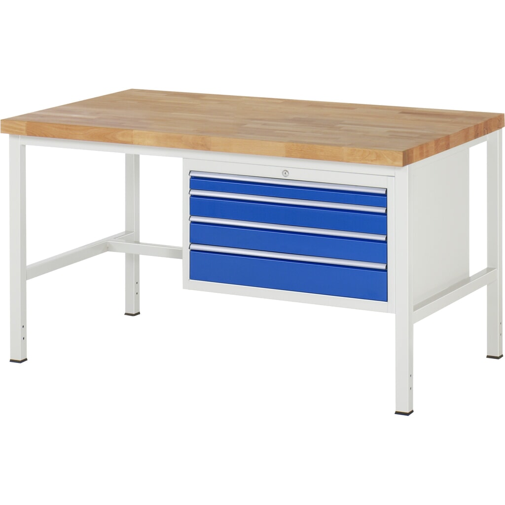 Product afbeelding: Werkbank RAU serie 8000, hxbxd 840-1.040 x 1.500 x 900 mm, 4 x voor 90% uittrekbare lades, 1 x 60, 2 x 90, 1 x 120 mm, draagvermogen lade 75 kg