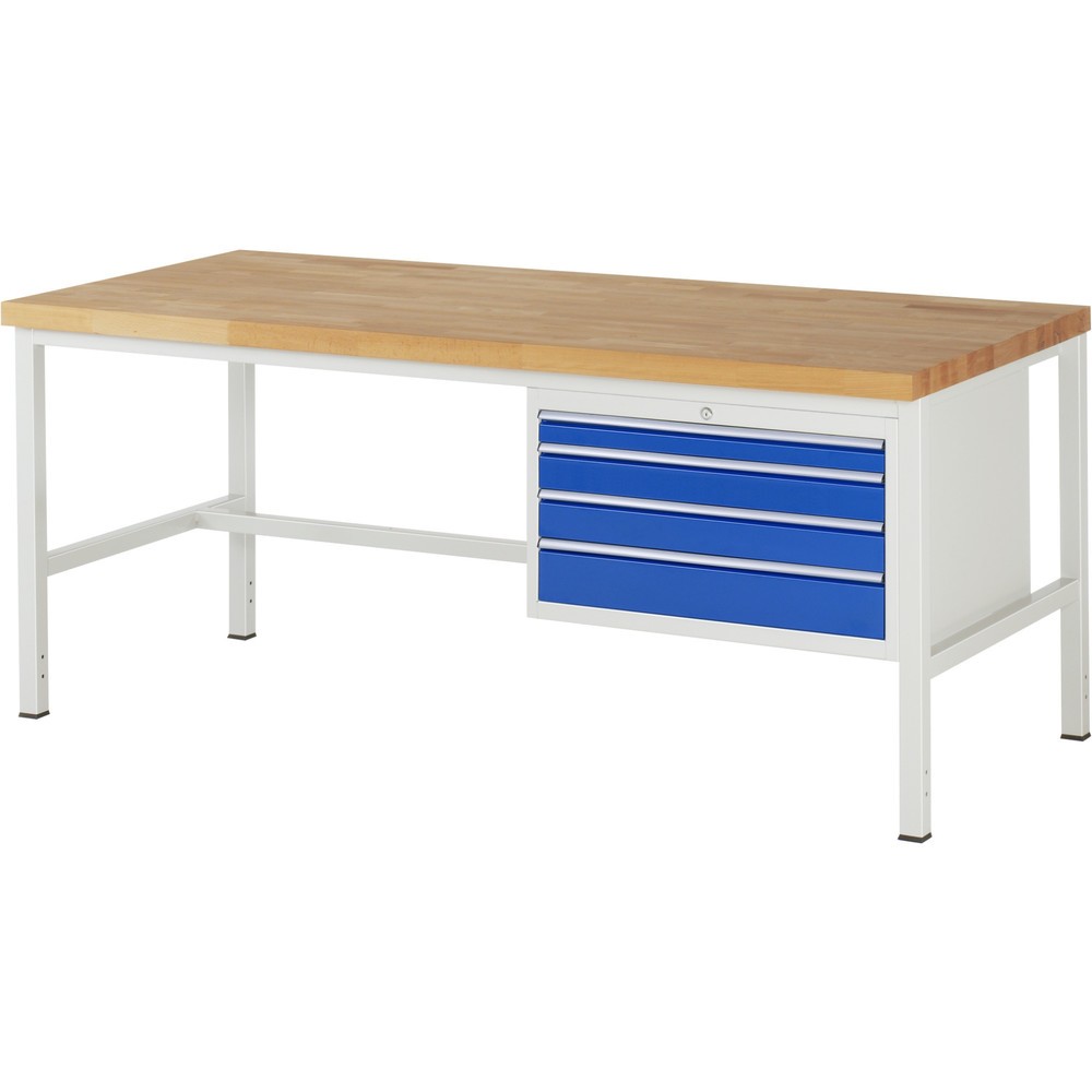 Productafbeelding nr. 1: Werkbank RAU serie 8000, hxbxd 840-1.040 x 2.000 x 900 mm, 4 x voor 100% uittrekbare lades, 1 x 60, 2 x 90, 1 x 120 mm, draagvermogen lade 75 kg