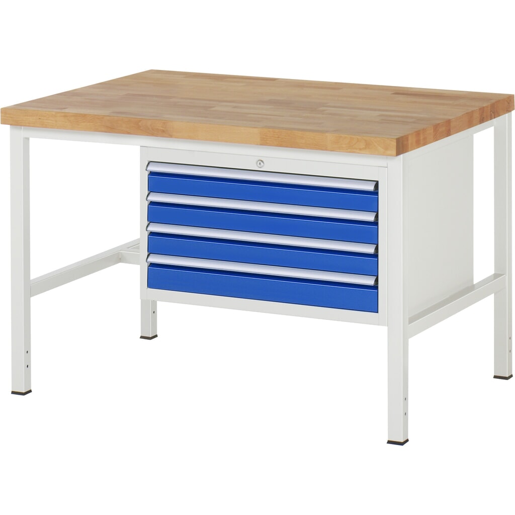 Werkbank RAU serie 8000, hxbxd 840 x 1.250 x 900 mm, 4 x voor 90% uittrekbare lades, 4 x 90 mm, draagvermogen lade 75 kg Product afbeelding: Werkbank RAU serie 8000, hxbxd 840 x 1.250 x 900 mm, 4 x voor 90% uittrekbare lades, 4 x 90 mm, draagvermogen lade 75 kg