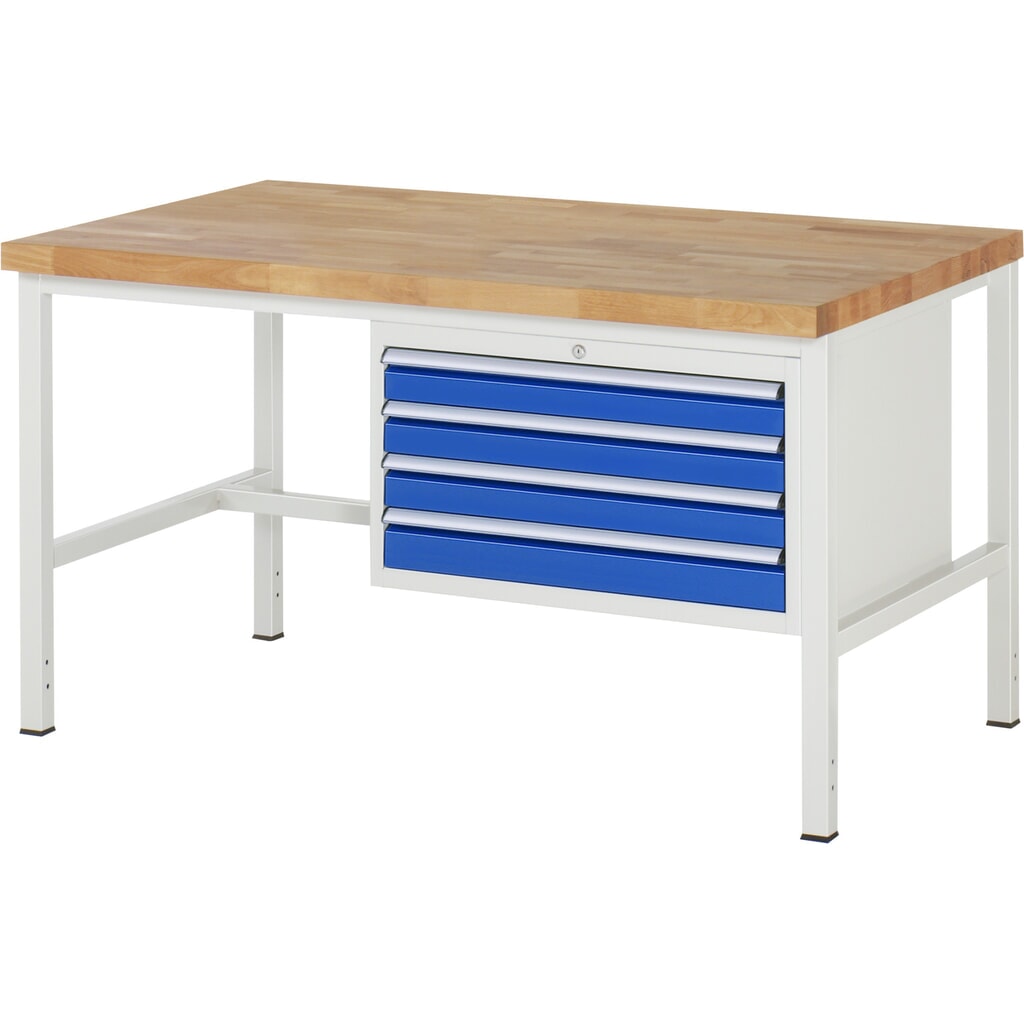 Product afbeelding: Werkbank RAU serie 8000, hxbxd 840-1.040 x 1.500 x 900 mm, 4 x voor 90% uittrekbare lades, 4 x 90 mm, draagvermogen lade 75 kg