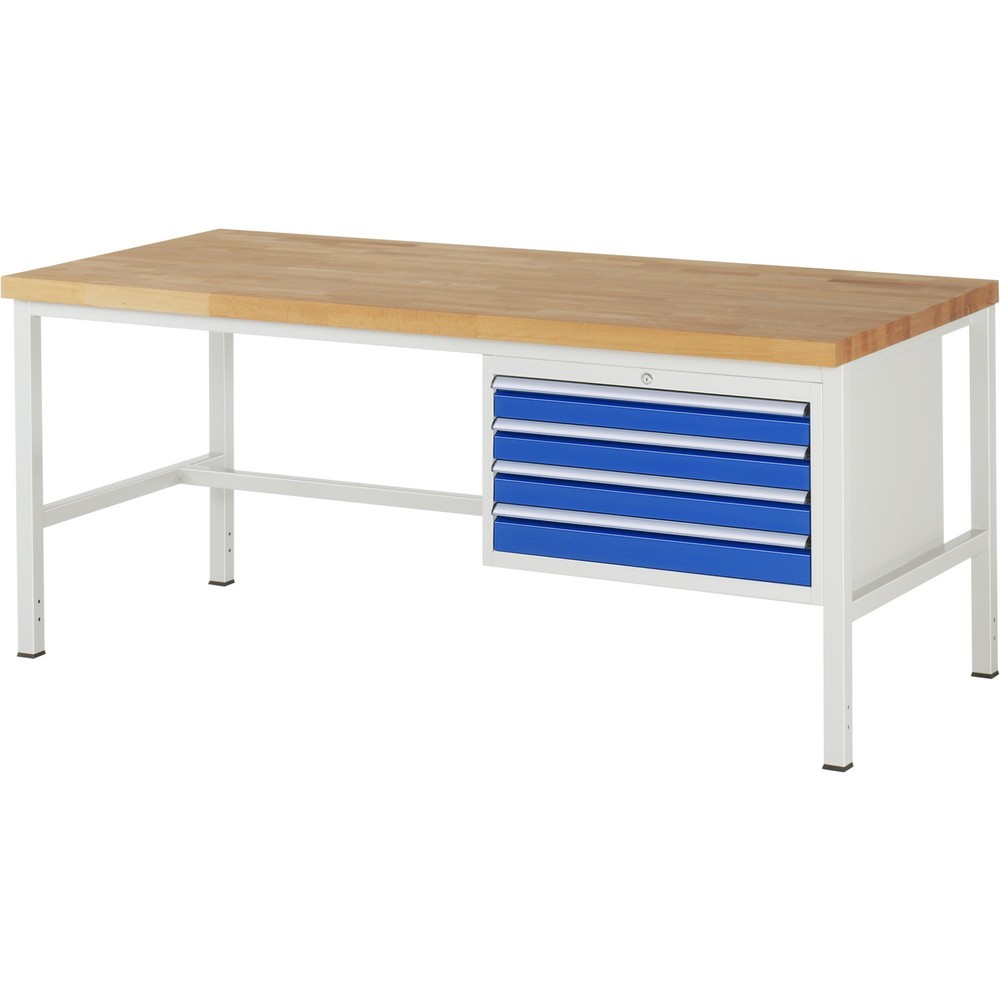 Productafbeelding nr. 1: Werkbank RAU serie 8000, hxbxd 840-1.040 x 2.000 x 900 mm, 4 x voor 100% uittrekbare lades, 4 x 90 mm, draagvermogen lade 75 kg