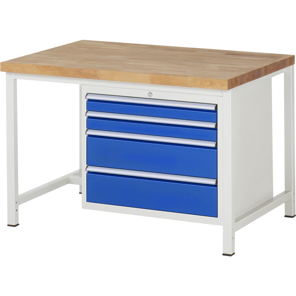 Productafbeelding nr. 1: Werkbank RAU serie 8000, hxbxd 840 x 1.250 x 900 mm, 4 x voor 100% uittrekbare lades, 2 x 90, 2 x 180 mm, draagvermogen lade 75 kg