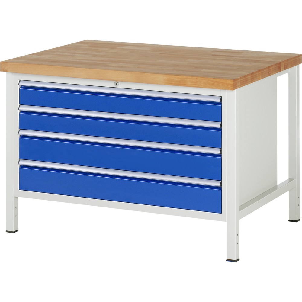 Productafbeelding nr. 1: Werkbank RAU serie 8000, hxbxd 840-1.040 x 1.250 x 900 mm, 4 x voor 100% uittrekbare lades, 2 x 120, 2 x 150 mm, draagvermogen lade 50 kg