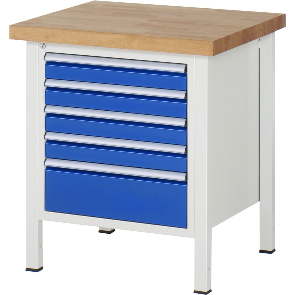 Product afbeelding: Werkbank RAU serie 8000, hxbxd 840-1.040 x 750 x 700 mm, 5 x voor 90% uittrekbare lades, 4 x 90, 1 x 180 mm, draagvermogen lade 100 kg