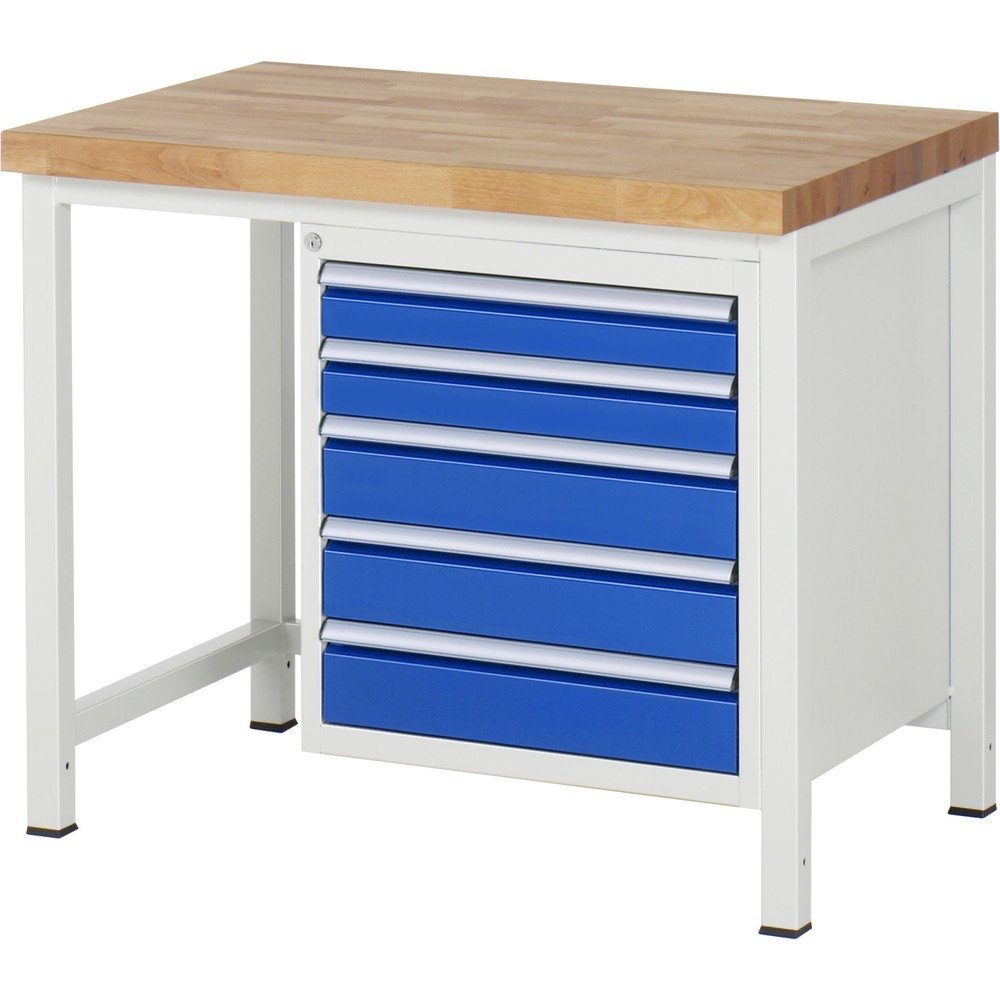 Productafbeelding nr. 1: Werkbank RAU serie 8000, hxbxd 840-1.040 x 1.000 x 700 mm, 5 x voor 100% uittrekbare lades, 2 x 90, 3 x 120 mm, draagvermogen lade 100 kg