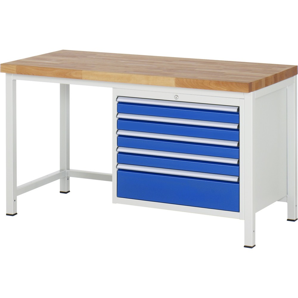 Productafbeelding nr. 1: Werkbank RAU serie 8000, hxbxd 840 x 1.500 x 700 mm, 5 x voor 100% uittrekbare lades, 4 x 90, 1 x 180 mm, draagvermogen lade 75 kg