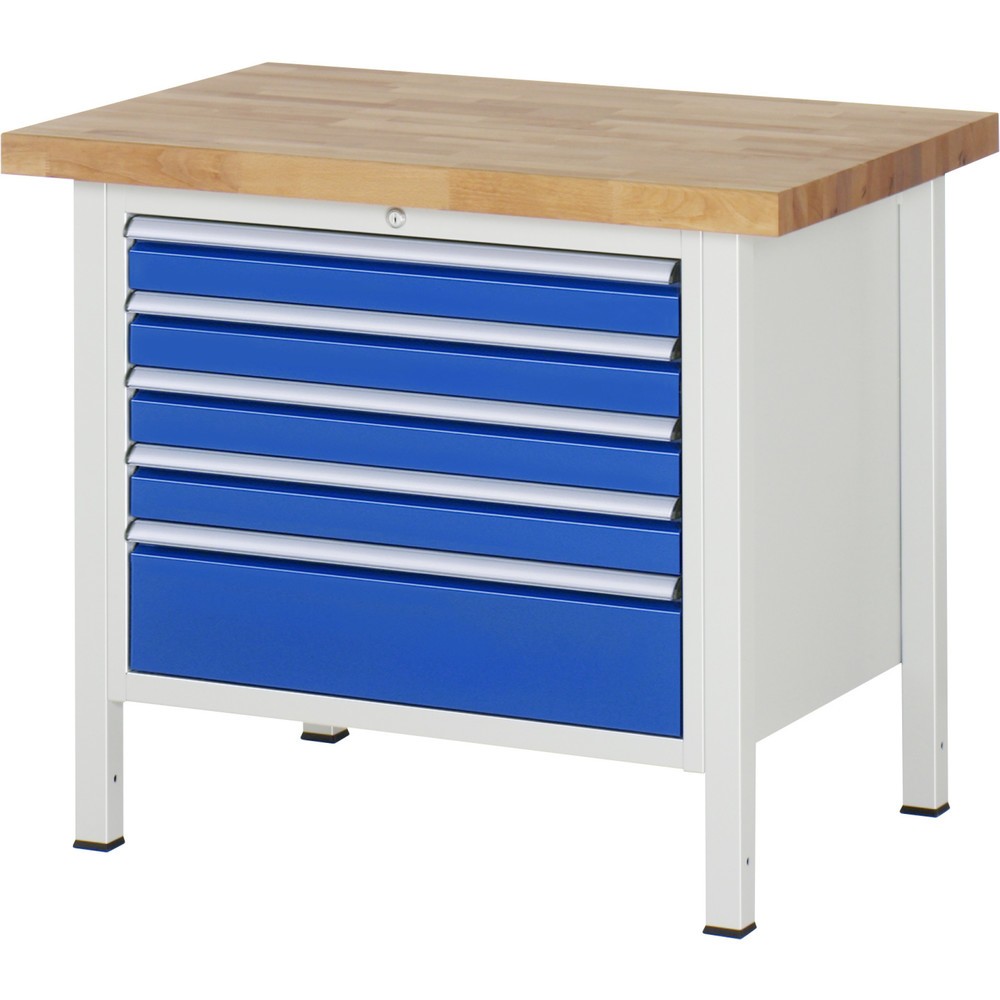 Productafbeelding nr. 1: Werkbank RAU serie 8000, hxbxd 840-1.040 x 1.000 x 700 mm, 5 x voor 100% uittrekbare lades, 4 x 90, 1 x 180 mm, draagvermogen lade 75 kg