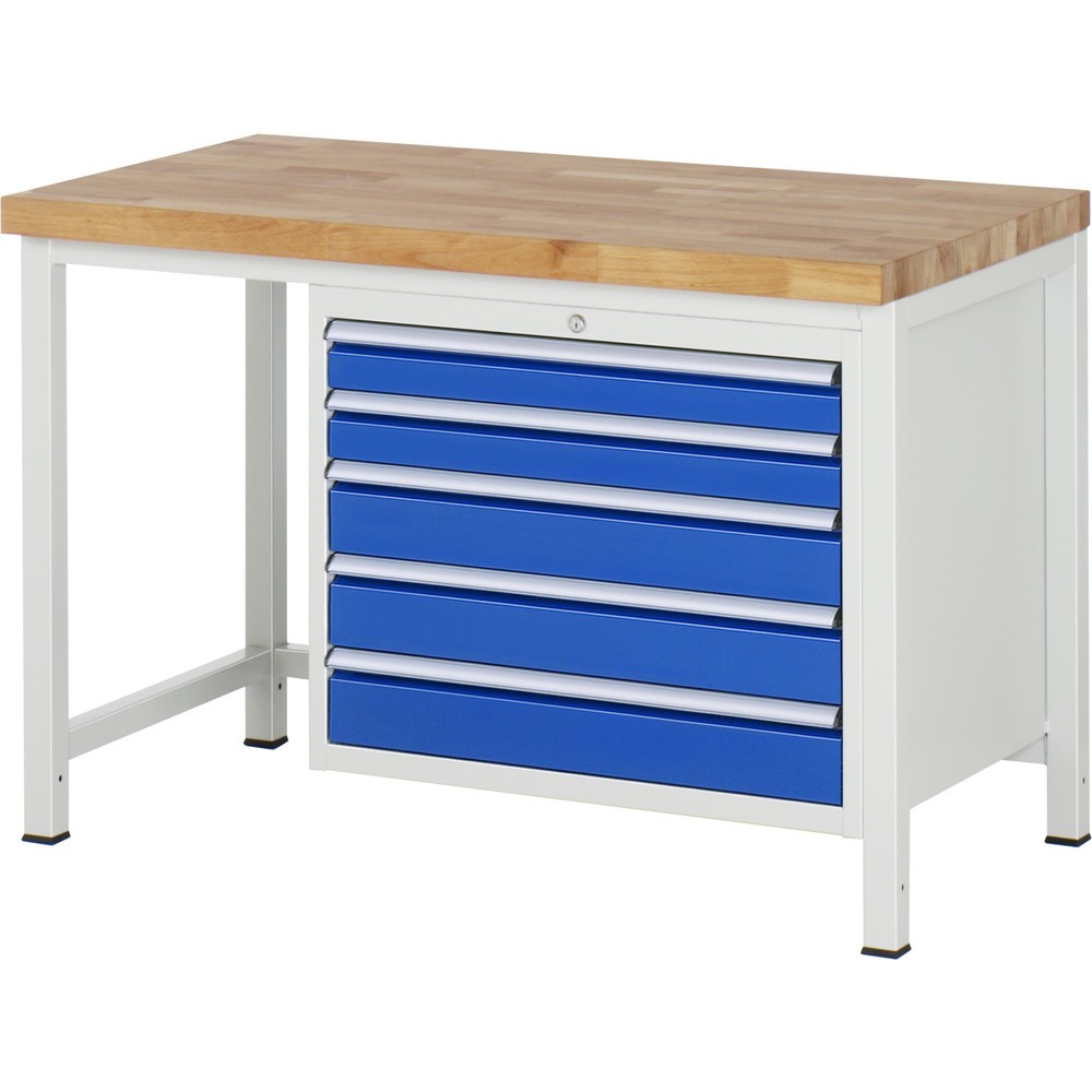 Productafbeelding nr. 1: Werkbank RAU serie 8000, hxbxd 840 x 1.250 x 700 mm, 5 x voor 100% uittrekbare lades, 2 x 90, 3 x 120 mm, draagvermogen lade 75 kg
