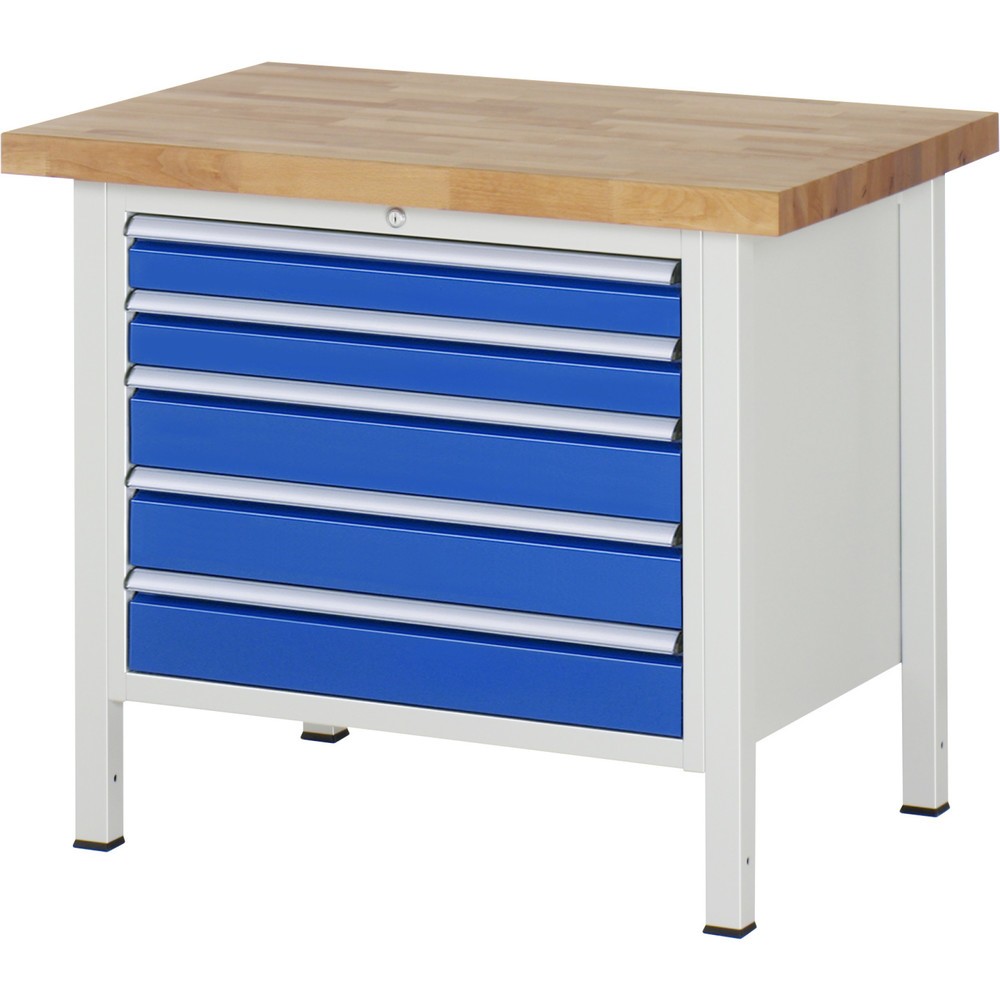 Productafbeelding nr. 1: Werkbank RAU serie 8000, hxbxd 840 x 1.000 x 700 mm, 5 x voor 100% uittrekbare lades, 2 x 90, 3 x 120 mm, draagvermogen lade 75 kg
