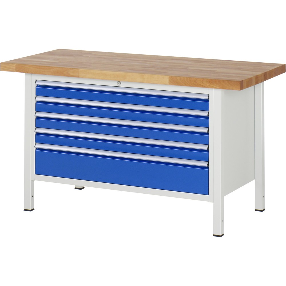 Productafbeelding nr. 1: Werkbank RAU serie 8000, hxbxd 840-1.040 x 1.500 x 700 mm, 5 x voor 100% uittrekbare lades, 4 x 90, 1 x 180 mm, draagvermogen lade 50 kg