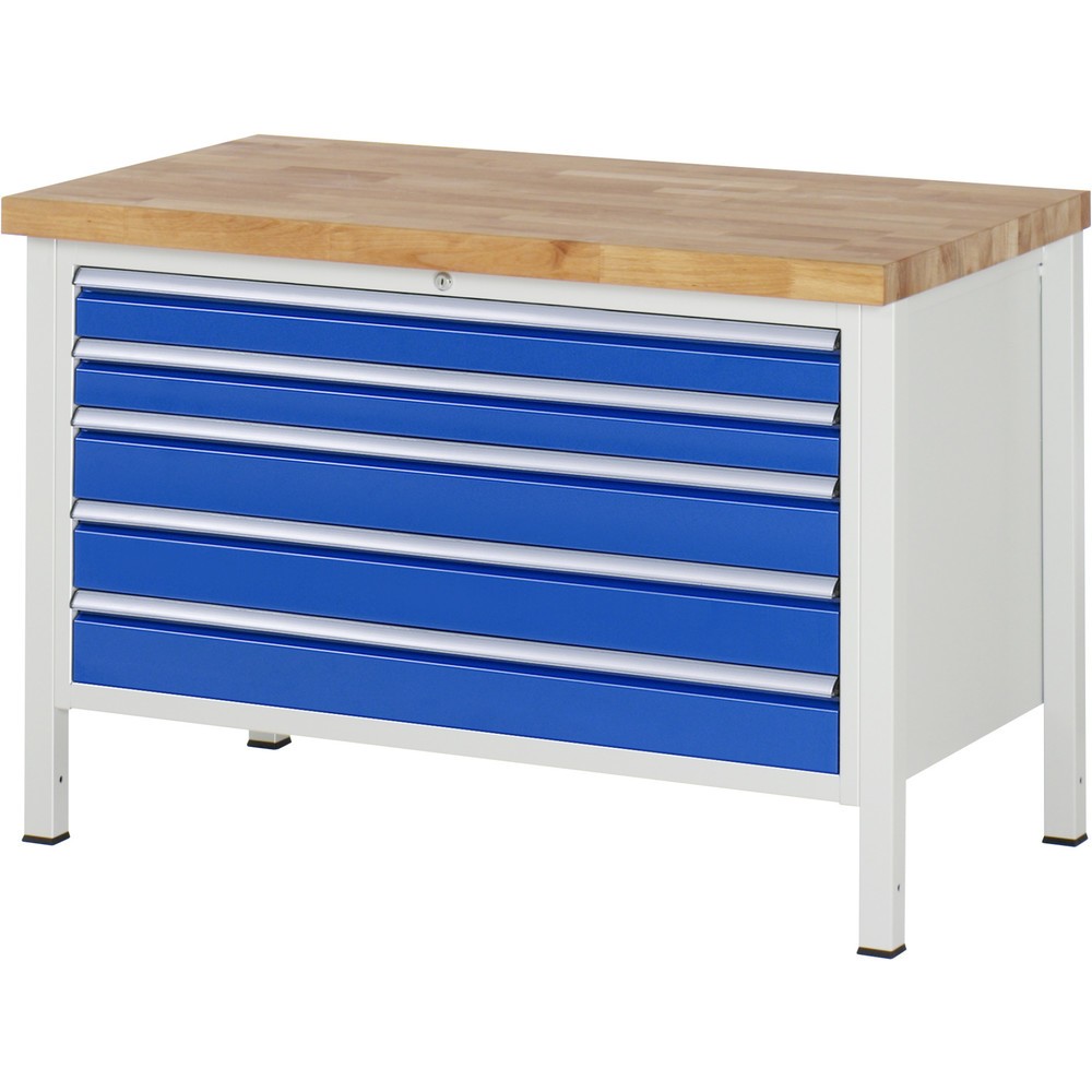 Productafbeelding nr. 1: Werkbank RAU serie 8000, hxbxd 840-1.040 x 1.250 x 700 mm, 5 x voor 90% uittrekbare lades, 2 x 90, 3 x 120 mm, draagvermogen lade 50 kg
