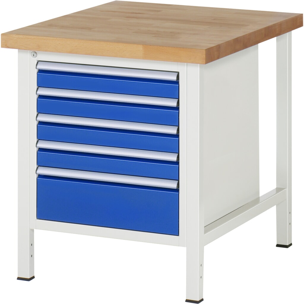 Product afbeelding: Werkbank RAU serie 8000, hxbxd 840-1.040 x 750 x 900 mm, 5 x voor 90% uittrekbare lades, 4 x 90, 1 x 180 mm, draagvermogen lade 100 kg