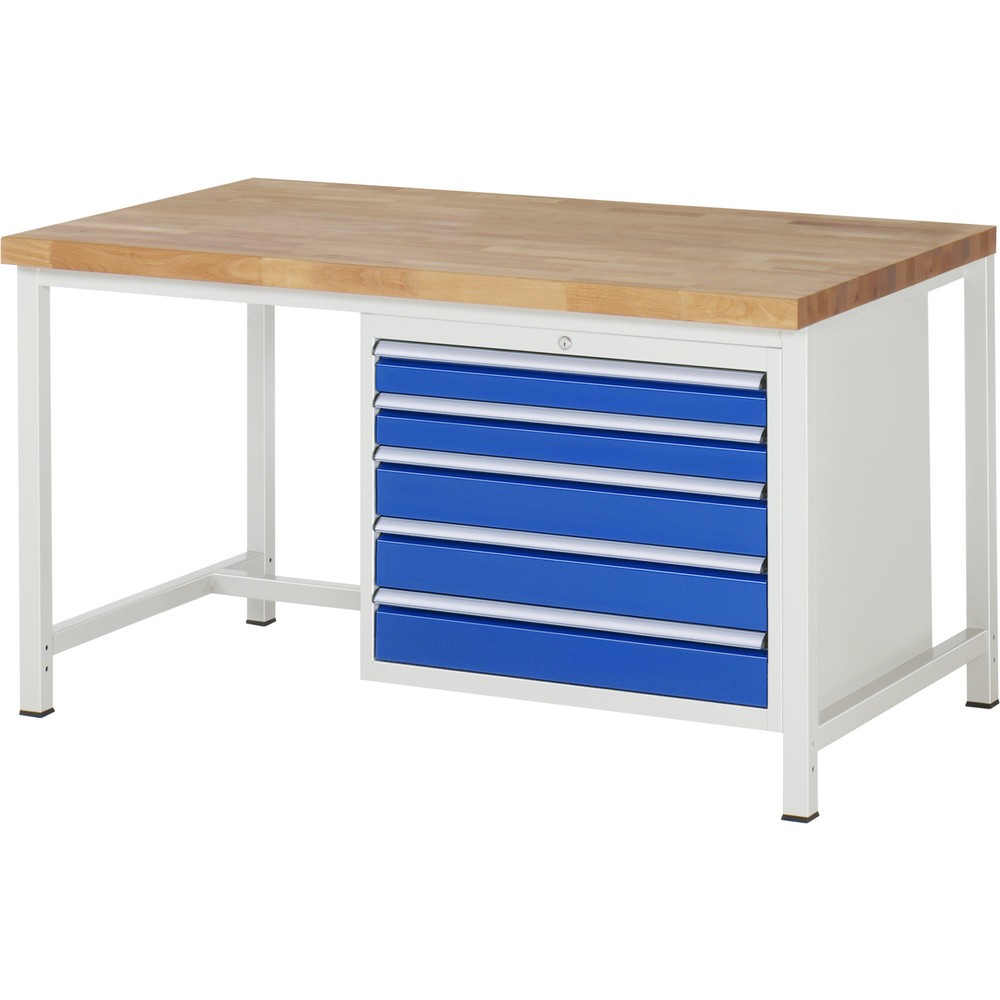 Productafbeelding nr. 1: Werkbank RAU serie 8000, hxbxd 840-1.040 x 1.500 x 900 mm, 5 x voor 100% uittrekbare lades, 2 x 90, 3 x 120 mm, draagvermogen lade 75 kg
