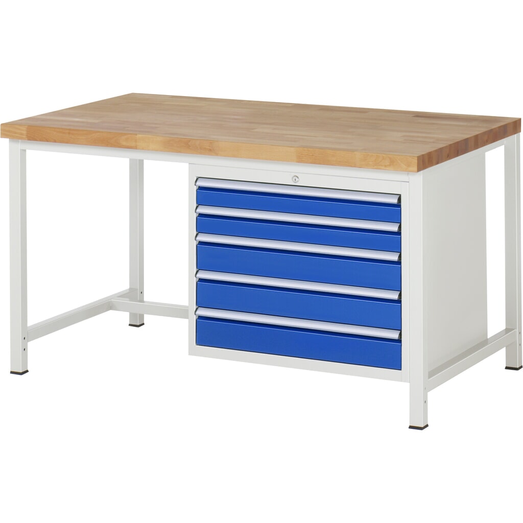 Product afbeelding: Werkbank RAU serie 8000, hxbxd 840 x 1.500 x 900 mm, 5 x voor 90% uittrekbare lades, 2 x 90, 3 x 120 mm, draagvermogen lade 75 kg