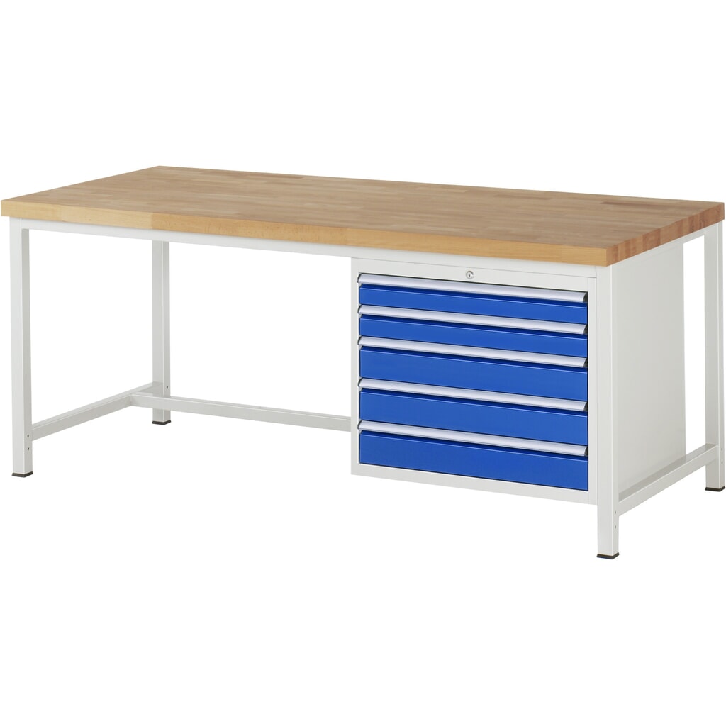 Werkbank RAU serie 8000, hxbxd 840 x 2.000 x 900 mm, 5 x voor 100% uittrekbare lades, 2 x 90, 3 x 120 mm, draagvermogen lade 75 kg Productafbeelding nr. 1: Werkbank RAU serie 8000, hxbxd 840 x 2.000 x 900 mm, 5 x voor 100% uittrekbare lades, 2 x 90, 3 x 120 mm, draagvermogen lade 75 kg