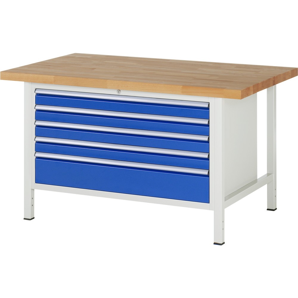 Productafbeelding nr. 1: Werkbank RAU serie 8000, hxbxd 840 x 1.500 x 900 mm, 5 x voor 90% uittrekbare lades, 4 x 90, 1 x 180 mm, draagvermogen lade 50 kg