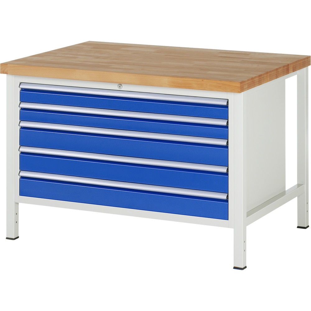 Productafbeelding nr. 1: Werkbank RAU serie 8000, hxbxd 840 x 1.250 x 900 mm, 5 x voor 90% uittrekbare lades, 2 x 90, 3 x 120 mm, draagvermogen lade 50 kg